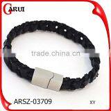 Magnetic Bracelets for Women Genuine Braided Black Leather Bracelet thumbnail-1