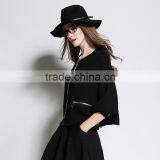 Women's Cropped Hangover Hoodie Long Sleeve Top Short Style Open Zipper Sweater Jacket Black Solid thumbnail-3