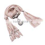 2016 Fansion Plain Simple Scarfs Silver Metal Ornaments Long Tassels Scarf