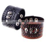 Fashion Wide Cool Rock Men Woman Soft Wrap Genuine Leather Skull Bracelet