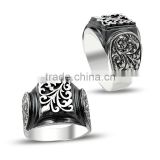 925K Sterling Silver Art Design Carved Turkish Men Square Ring Handmade