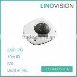 Vandal-proof HD 3 Megapixel IP66 Build in Mic Network Mini Dome Camera