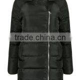 Women Asymmetric Zipper Black Padded Parka