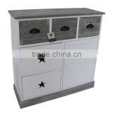 White Three Drawer With Mental Handle Two Drawer With Star Handle One Door Cabinet thumbnail-1