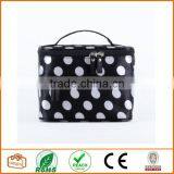 Double Layer Cosmetic Bag Black With White Dot Travel Toiletry Cosmetic Makeup Bag Organizer With Mirror thumbnail-2