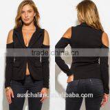 Custom Black Long Sleeve Cold Shoulder Cut Out Sexy Blazer thumbnail-6