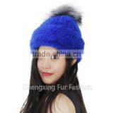 CX-C-239R Spring/Winter Lady Mink Fur Knitted Hat With Genuine Fox Fur Pom Poms thumbnail-6