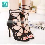 Newest Black Leather Shoes Open Toe High Heel Sandal Women thumbnail-2