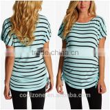 Fashion Ruched Sides Classic Striped Cap Sleeve maternity clothes 2016