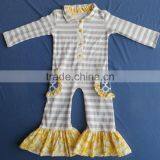 2015 Boutique Baby Long Sleeve Romper Children Gold Ruffles Stripe Romper Kid Clothes YW-061