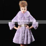 2017 Real Animal Fur Woman Overcoat Knit Rex Rabbit Fur With Fox Fur Collar thumbnail-5