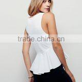 2016 Guangzhou Shandao Bulk Wholesale Fashion Design Summer Casual Sleeveless V Neck White Cotton Women Frock Top thumbnail-3