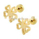 Stainless Steel Gold Geometry Earring Stud Different Shape Flower Star Heart Butterfly and Clover thumbnail-6
