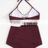 Ruffle Lady Ribbed Swimsuit Halter Top Bikini High Waist thumbnail-2