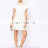 OEM Wholesale 100% Polyester Cap Sleeve White Lace Cocktai Dress thumbnail-5