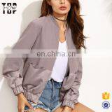 Guangzhou Garments Woman Clothing Color Block Panel Bomber Jacket thumbnail-6