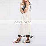 Spanish Clothing Brand Embroidery Knee Length Loose White Boho Dress thumbnail-3