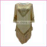 Guangzhou 2015 Casual Gypsy Style Hollow Poncho Blouse and Shirt With Long Tassel thumbnail-3