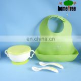 3pcs silicone cutlery dinner baby feeding set with bib and suction bowl