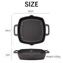 Griddle Pans Pre-Seasoned Cast Iron Square Grill Pan With Double Loop Handles for Grill Steak and Veggies Black 10 Inches thumbnail-4
