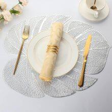Metallic Placemats Set of 6 Gold Leaf Round Placemats Non-Slip Wipeable Table Mats for Dinner,Party,Wedding Accent Centerpiece thumbnail-4