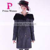 New Design Winter Women Long Coat Slim Fit Wool Fur Collar Overcoat