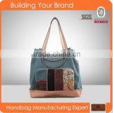2575 Unique New Style Woman Functional Denim Tote With PU Handle