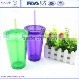 Double Wall Tumbler 16 oz Solid Color BPA Free Plastic Cup with Straw and Screw On Lid Travel Mug