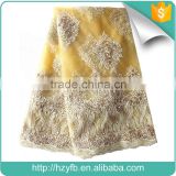 Reliable supplier net lace fabric / yellow 3d flower lace embroidered fabric with beads / wholesale french lace for party dress                        
                                                Quality Choice
