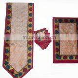 Indian Silk Table Runner With 6 Place Mats & 6 Coaster in Red Color Size 16*62 thumbnail-1