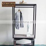 Practical Metal Frame Free Hanging Clothing Display Stand Rack With Wooden Shelf thumbnail-1