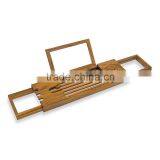 Bamboo Bathtub Tray Caddy With Extending Sides and Adjustable Book Holder New Bathroom Rack With Bath Soap and Stemware Holder Quality Choice thumbnail-1