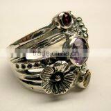 Amethyst & Garnet 925 Sterling Silver Handmade Ring, Gemstone Silver Jewelry, Designer Oxidized Silver Handmade Ring thumbnail-1