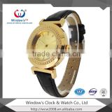 Girls Leather Watch Classic Quartz Golden Plating