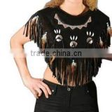 Lady Western Poncho Suede Leather Poncho, Cowgirl Poncho, Western Style Suede Leather Cowgirl fringed and beaded Lady Poncho