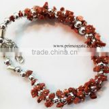 Red Jasper Chips Fuse Wire Bracelet With Silver Balls | Gemstone Jewellery Wholesale