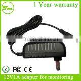 New 12V1A With Display Lights Wall Plug Power Adapter for LCD Monitor