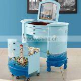 Mediterranean Style Dresser, Sailing Boat Handpainting Dressing Table and Chair, Wooden Multifunctional Dresser (BF01-X1155) thumbnail-6