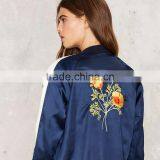 HAODUOYI Women Blue Winter Poppy Writer Bomber Jacket thumbnail-3
