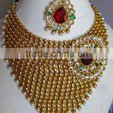 GOLD Plated Maroon Red Polki Pearl Bollywood Necklace EARRING Bridal WEDDING Set thumbnail-2