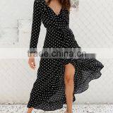 Evening Dress Long Sleeve Polka Dot Ruffle Wrap Women Maxi Dress Vestidos Beach Long Dress thumbnail-1
