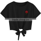 womens lady crop blouse plain lace sleeve t-shirt for summer wear