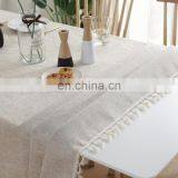 Restaurant Washed Woven Table Cloth 90" Linen Textile Rectangular Table Clothes With Tassel thumbnail-6