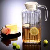 1.6L CLEAR GLASS WATER JUG GLASS PITCHER WITH HANDLE AND PLASTIC COVER LID thumbnail-1