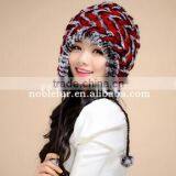 Excellent Quality Colorful Rabbit Fur Thread Earflap Hat With Long String Flower Ball thumbnail-6