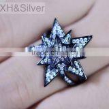 Factory Direct Wholesale Silver Jewelry Black Plated Flower Rings thumbnail-2