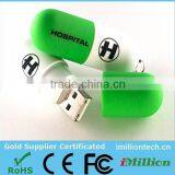 Plastic material pill shape hospital medical promotion gift usb flash drive with custom logo printing and optional capacity