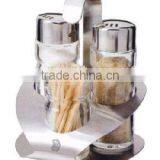 Condiment and Toothpick Holder Set 3-pcs Stainless Steel & Glass