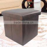 Faux Leather Folding Storage Cube Basket Footrest thumbnail-2