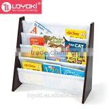 4 Tier Kids' Book Rack Wooden Bookcase With Nylon Fabric Pockets Kids Bookcase thumbnail-3